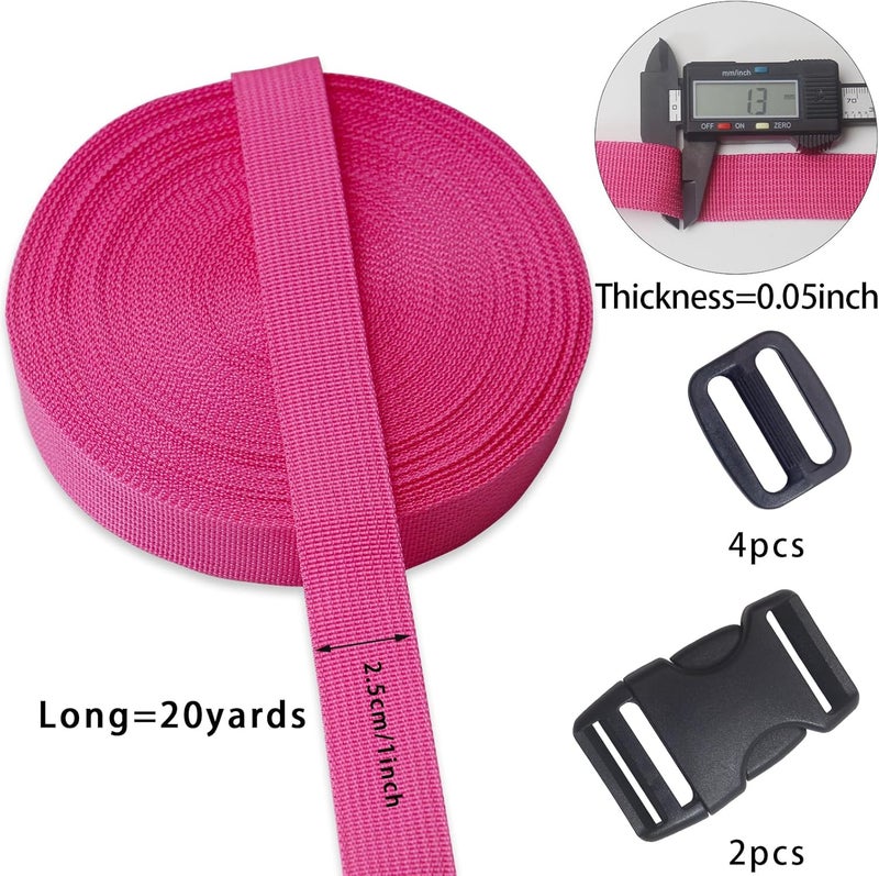 ZHFMLY 1 Inch Webbing Straps - 20 Yards Rose Heavy Duty Polypropylene Straps with Buckles for Backpack, Climbing, Outdoor & Indoor Crafting, DIY Bags, Lawn Chair Replacement, and Seat Belts - Image 2